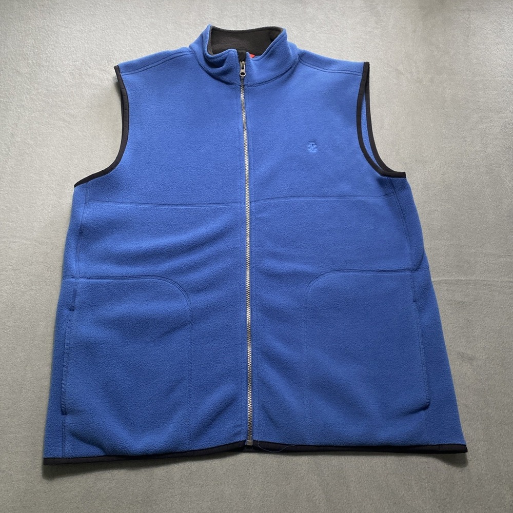 Izod Fleece Vest Mens Zip Up Front Blue With Black Trim Size Large